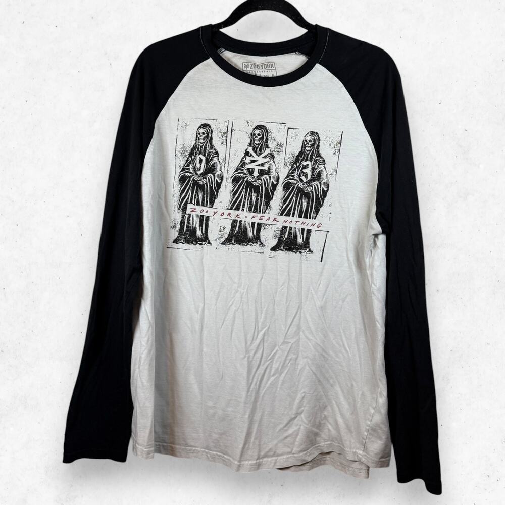 Zoo York Unspeakable Raglan Long Sleeve Graphic Tee Skulls Black White XL